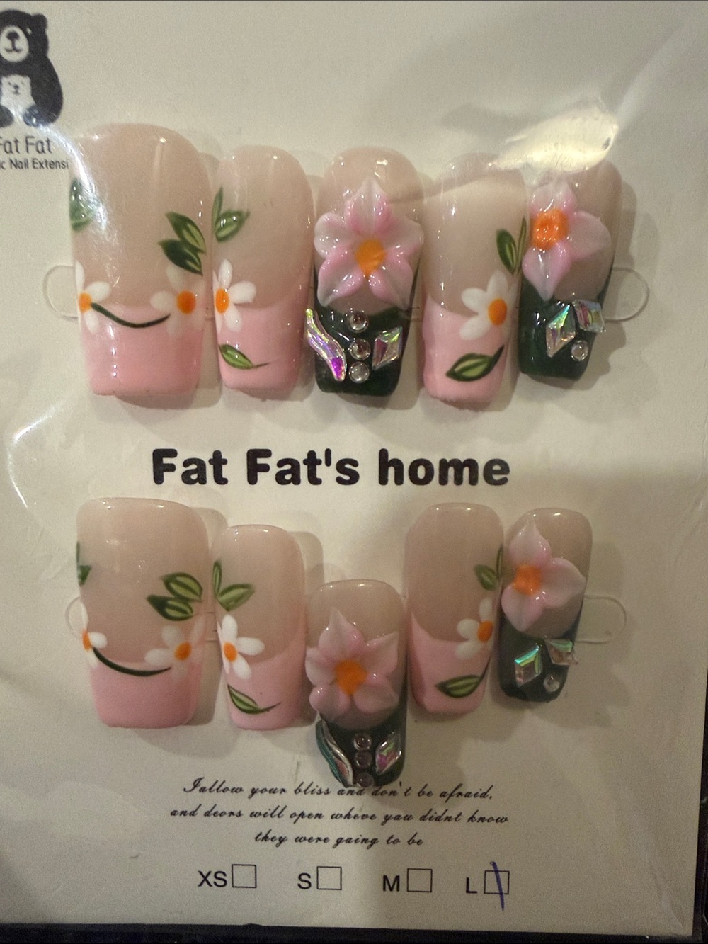 3D Floral Pink handmade acrylic Press-On Nail Set